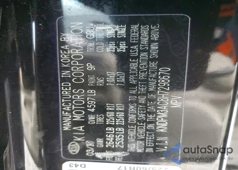 2017 Kia Sportage Lx z USA, uszkodzony, nr VIN KNDPM3AC8H7298670